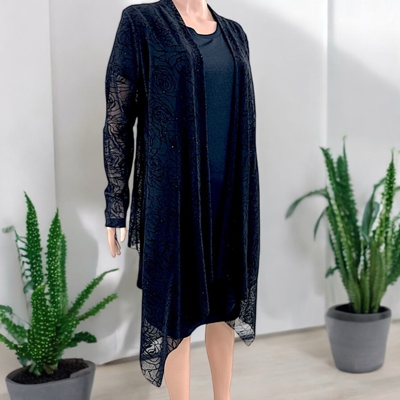 Bianca Nygard Black Sheer Open Front Sparkly Rosette Emboss Mesh Cardigan - Picture 8 of 17